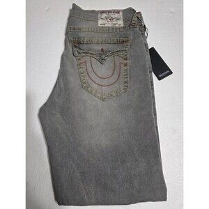 New TRUE RELIGION MEN'S RELAXED SLIM GENO BIG T FLAP JEAN GRAY Size W36" X L32"